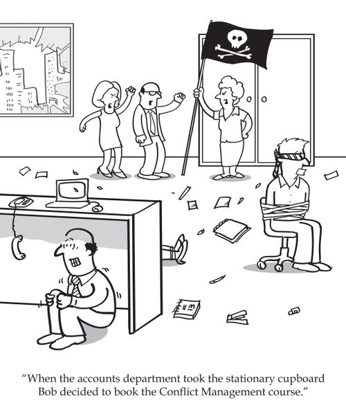 When the accounts department took the stationary cupboard Bob decided to book the Conflict Management course.