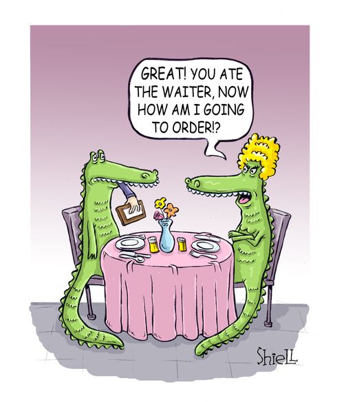'Great! you ate the waiter, now how am I going to order!?' 