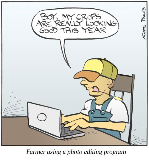 Farmer using a photo editing program