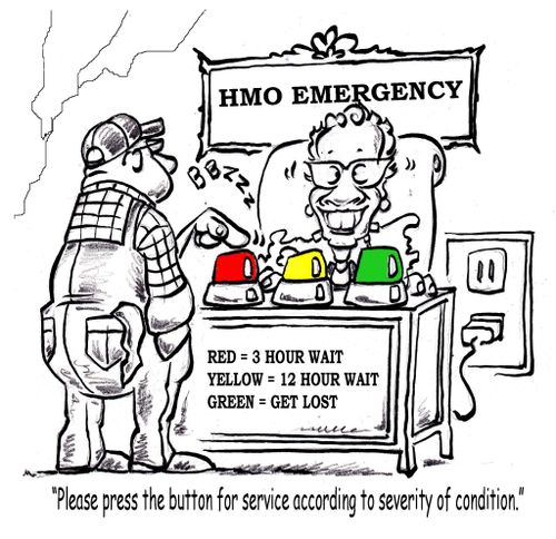 "Please press the button for service according to severity of condition."
