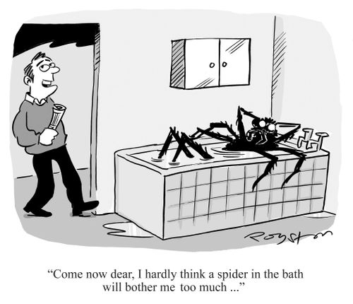 'Come now dear, I hardly think a spider in the bath will bother me too much ...'