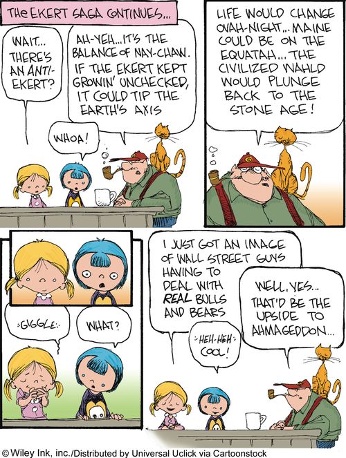 The Ekert Saga: 'I just got an image of wall street guys having to deal with real bulls and bears.' - 'Well, yes...that'd be the upside to ahmageddon...'