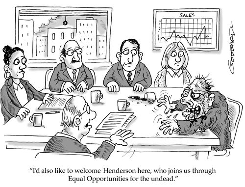 'I'd also like to welcome Henderson here, who joins us through Equal Opportunities for the undead.'