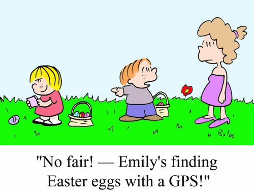 'No fair! - Emily's finding Easter eggs with a GPS!'