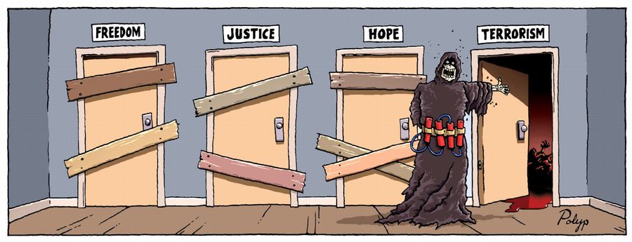 Freedom, Justice, Hope, Terrorism.