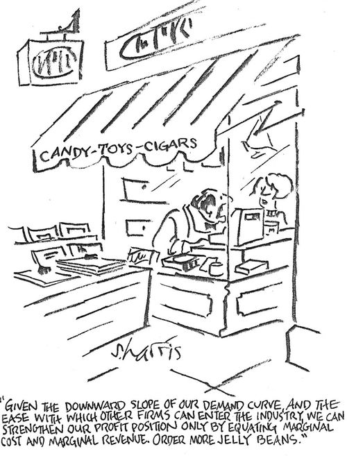 'Given the downward slope of our demand curve...order more jelly beans.'
