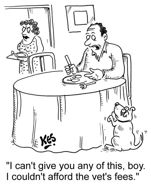 "I can't give you any of this, boy. I couldn't afford the vet's fees."