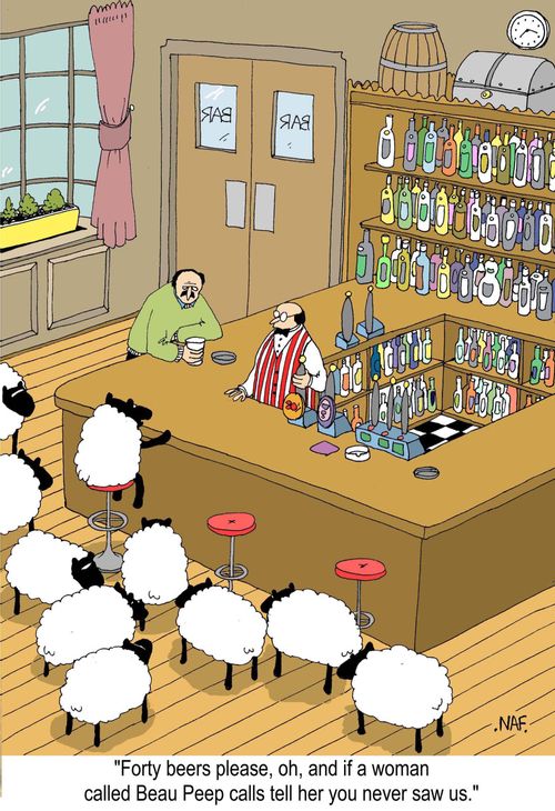 'Forty beers please, oh, and if a woman called Beau Peep calls, tell her you never saw us.'
