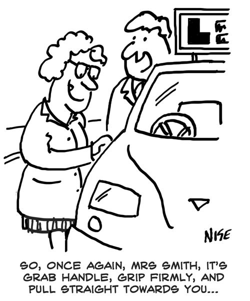 "So, once again, Mrs Smith, it's grab handle, grip firmly, and pull straight towards you..."