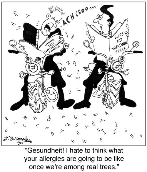 'Gesundheit! I hate to think what your allergies are going to be like once we're among real trees.'