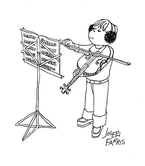 Boy Learning Violin With Ear Muffs.