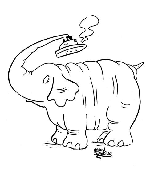Wrinkly elephant ironing itself.