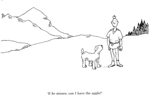 'If he misses, can I have the apple?'