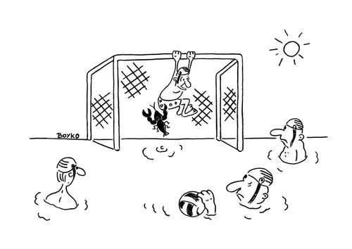 Crab pinches a water polo goalkeeper