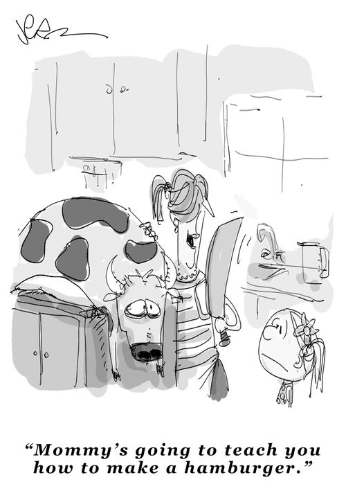 "Mommy's going to teach you how to make a hamburger."