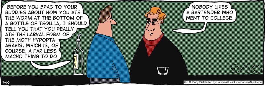 'Nobody likes a bartender who went to college.'