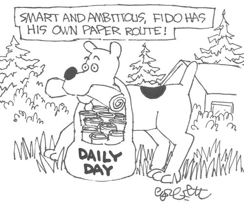 Smart and ambitious, Fido has his own paper route!  