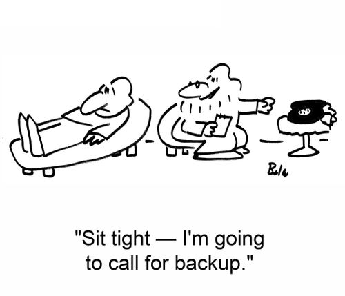 'Sit tight — I'm going to call for backup.'