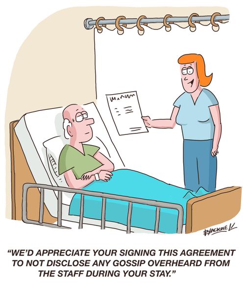 "We'd appreciate your signing this agreement to not disclose any gossip overheard from staff during your stay."