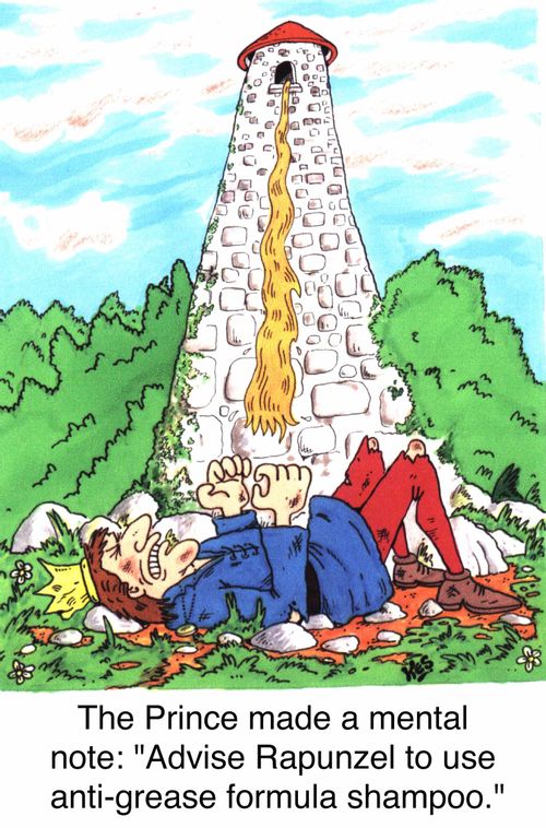 'The Prince made a mental note: 'Advise Rapunzel to use anti-grease formula Shampoo'