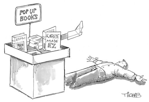 Karate pop up book knocks man out.