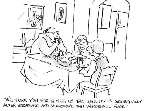 'We thank you for giving us the ability to genetically alter, irradiate and microwave this wonderful food.'