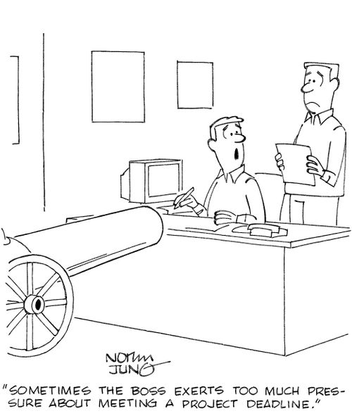 'Sometimes the boss exerts too much pressure about meeting a project deadline.'