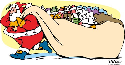 Santa carrying a sack full of mail