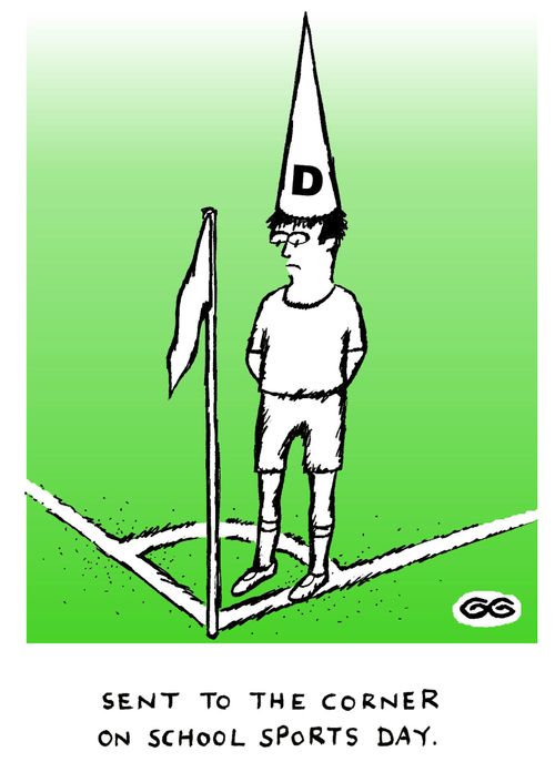 Sent to the corner on school sports day.