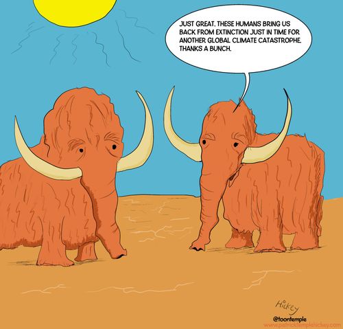 "Just great. These humans bring us back from extinction just in time for another global climate catastrophe."