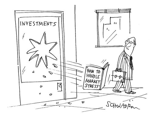 Book on 'How to Handle Market Stress' being thrown out of a window.