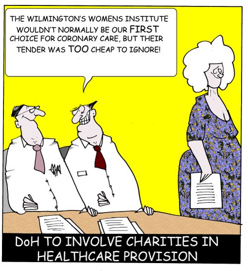 DOH to involve charities in healthcare Provision..."The Wilmington's women's refuge wouldn't normally be our first choice for coronary care but their tender was too cheap to ignore."