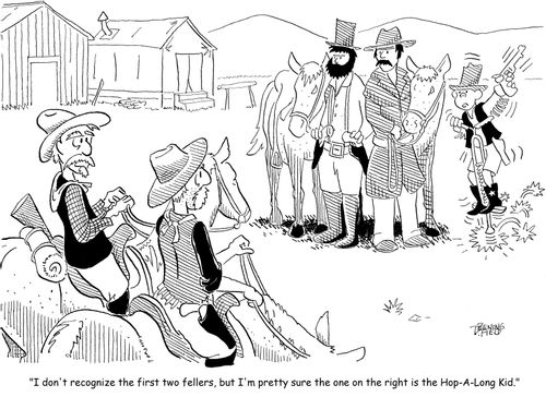 "I don't recognize the first two fellers, but I'm pretty sure the one on the right is the Hop-A-Long Kid."
