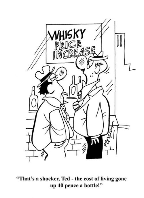 'That's a shocker,Ted-the cost of living gone up 40 pence a bottle!'