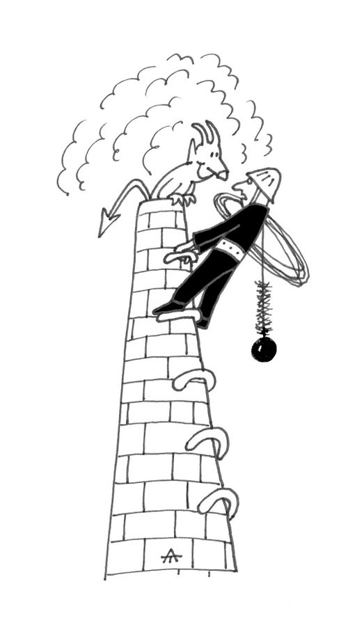 Chimney sweep is faced with a mischievous imp.