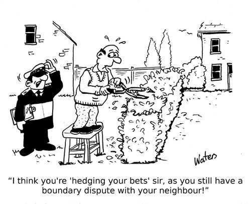 "I think you're 'hedging your bets' sir, as you still have a boundary dispute with your neighbour!"