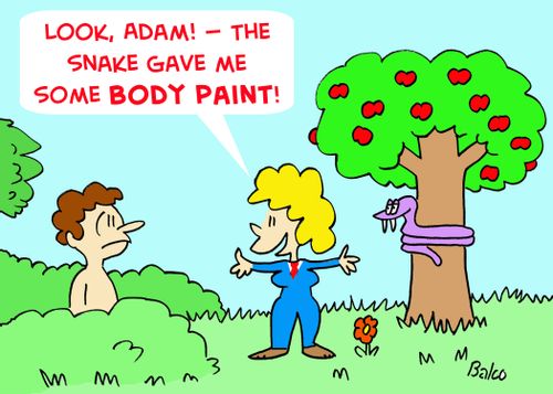 'Look, Adam! -- The snake gave me some body paint!'