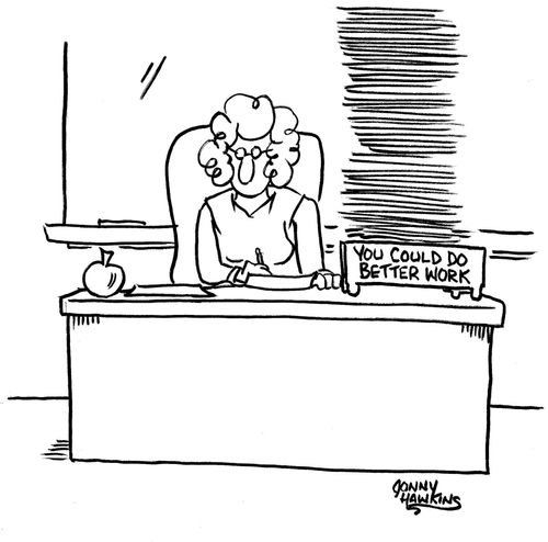 Teacher with work box: 'You could do better work.'