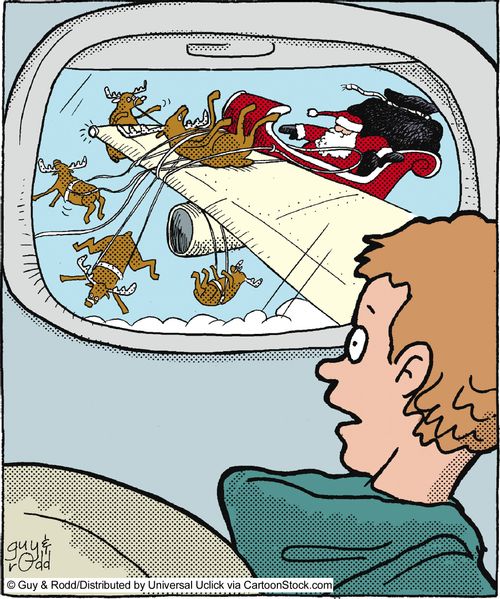 Father Christmas stuck on plane wing