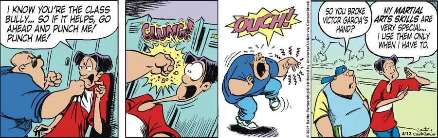 "I know you're the class bully...so if it helps, go ahead and punch me! Punch me!"