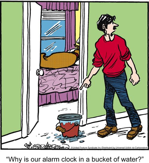 'Why is our alarm clock in a bucket of water?'