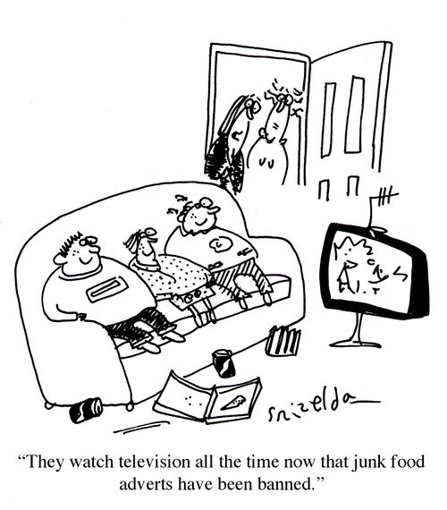 Kids watching TV - 'They watch television all the time now that junk food adverts have been banned'.