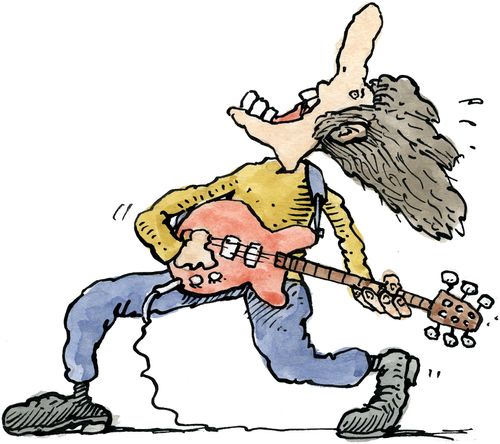 A rock guitarist singing