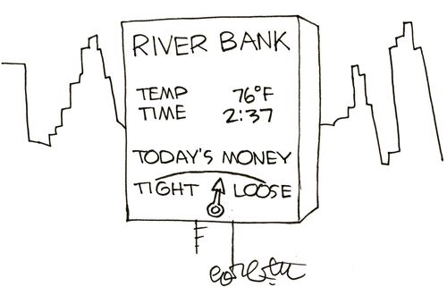 Sign giving information on temperature and 'Today's money'.