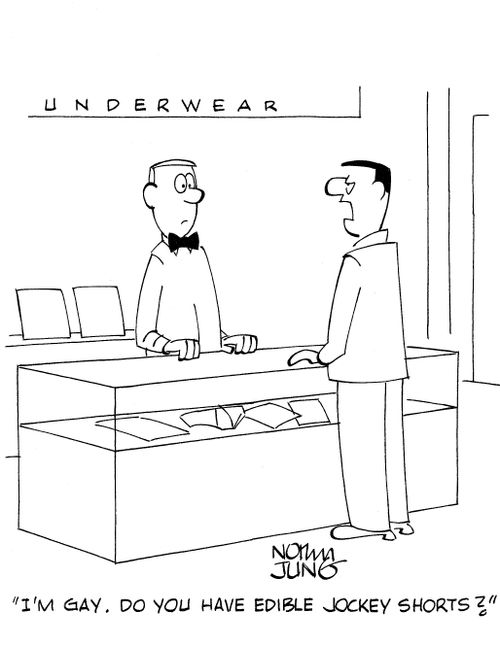 'I'm gay. Do you have edible jockey shorts?'
