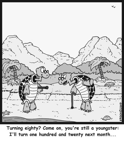 Turning eighty? Come on, you're still a youngster: I'll turn one hundred and twenty next month...