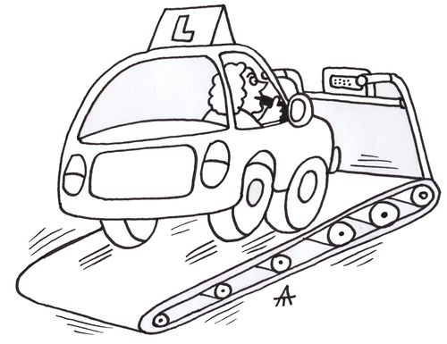 Learner driver practices on a treadmill.