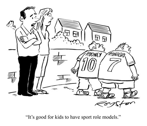 Fat kids in football T-shirts, Rooney and Ronaldo. Man says: 'It's good for kids to have sport role models.'