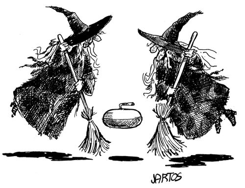 Witches play at curling.