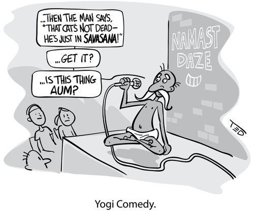 Yogi Comedy: A yogi comedian tells a yoga joke. '...is this thing aum?'
